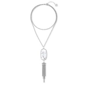 Kendra Scott Howlite & Silver Rayne Tassel Necklace Marble Long